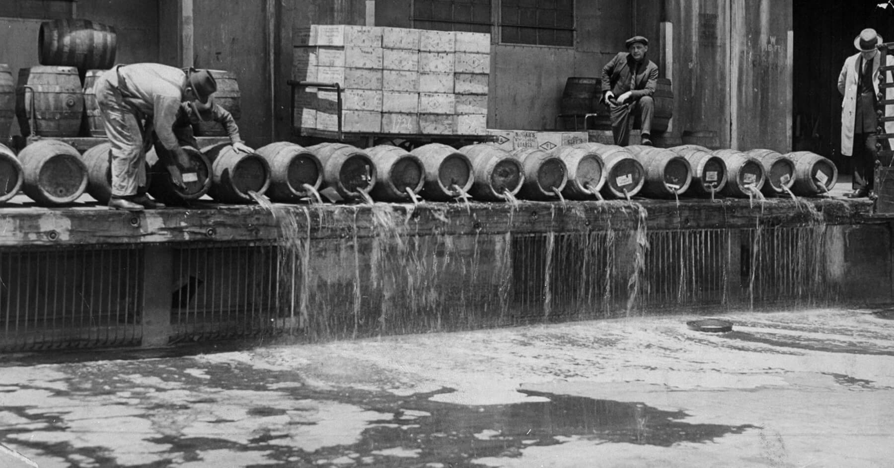 Alcohol Prohibition raid in the 1920s