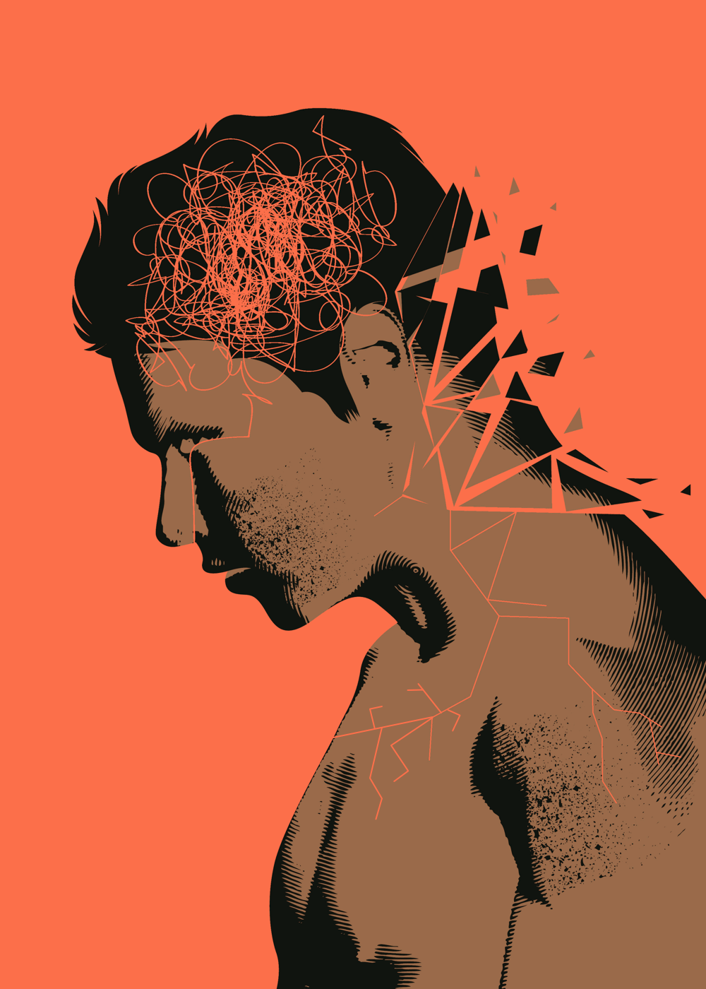 Man with a broken heart illustration