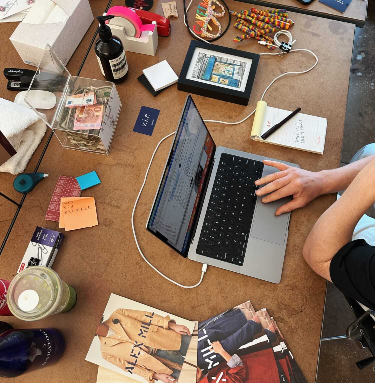 Work desk of Alex Mill co-founder Alex Drexler