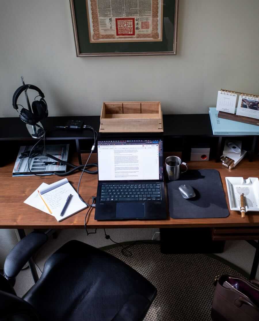 Work desk of Mark Cho The Armoury co-founder
