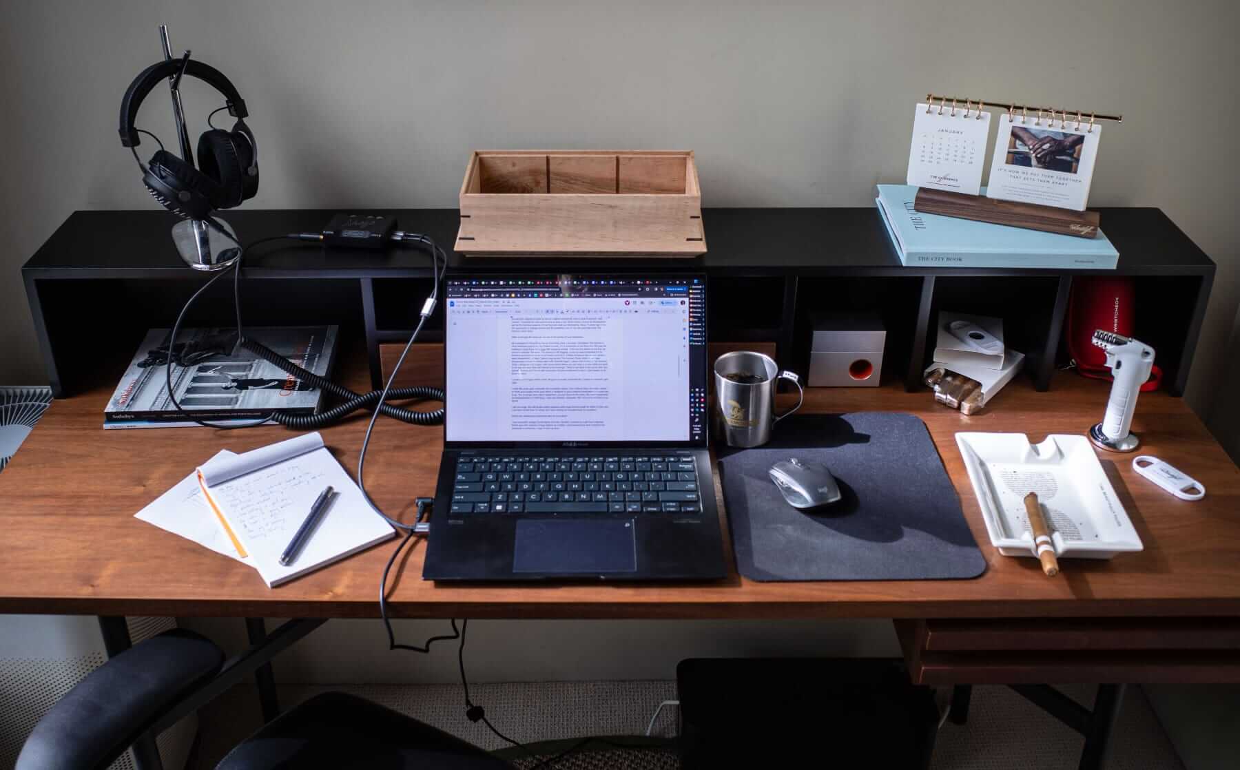 Work desk of Mark Cho The Armoury co-founder