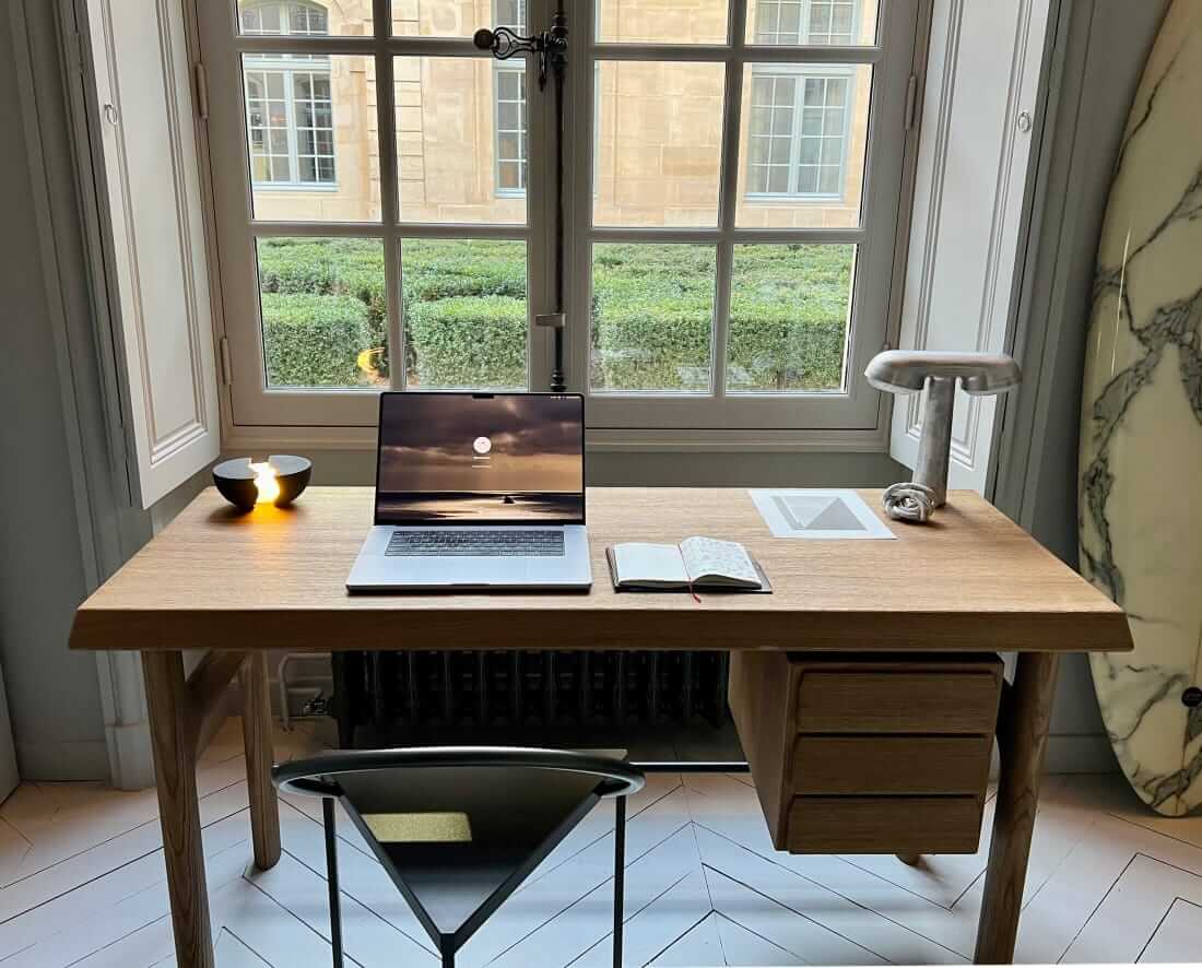 Work desk of Max Gunawan inventor and Lumio founder
