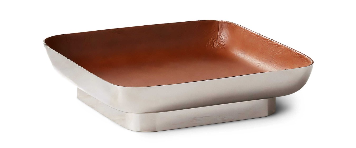 stainless steel and leather tray cb2