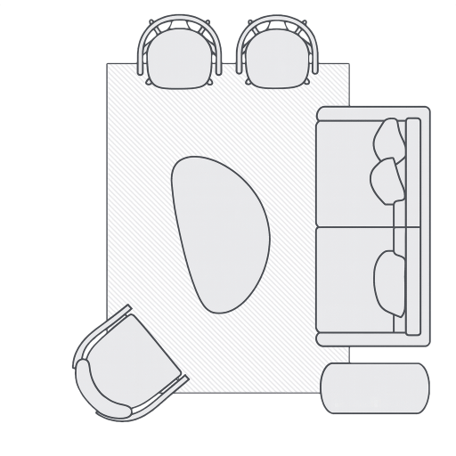 Living room rug sizing guidance illustration