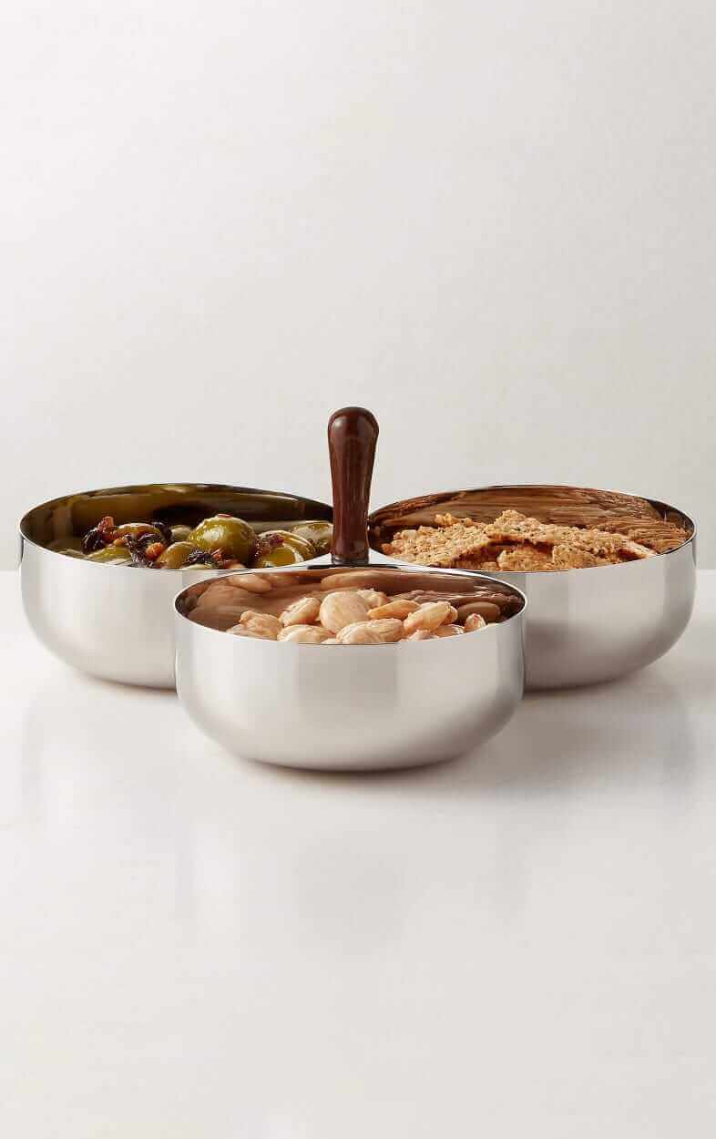 CB2 Vintage-inspired stainless steel snack dish