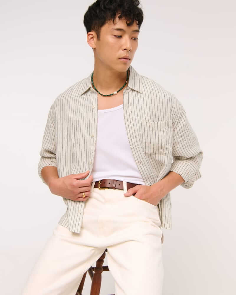 abercrombie & fitch cropped linen shirt
