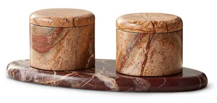 CB2 Zetes marble salt/spice cellar set