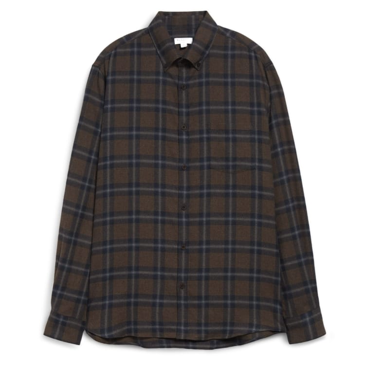 Sunspel Check brushed cotton flannel button-down shirt