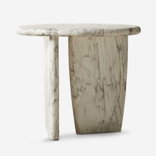 cb2 anoki grey marbled resin side table