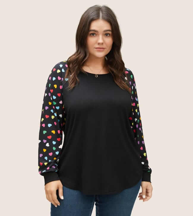 BloomChic Color Heart Print Raglan Sleeve T-Shirt