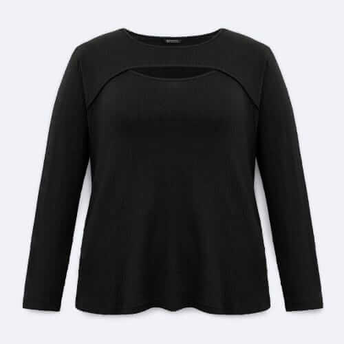 BloomChic Solid Texture Keyhole Knit T-Shirt
