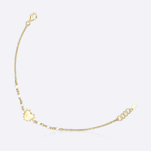Tous San Valentin Silver Vermeil Heart Bracelet With Cultured Pearls