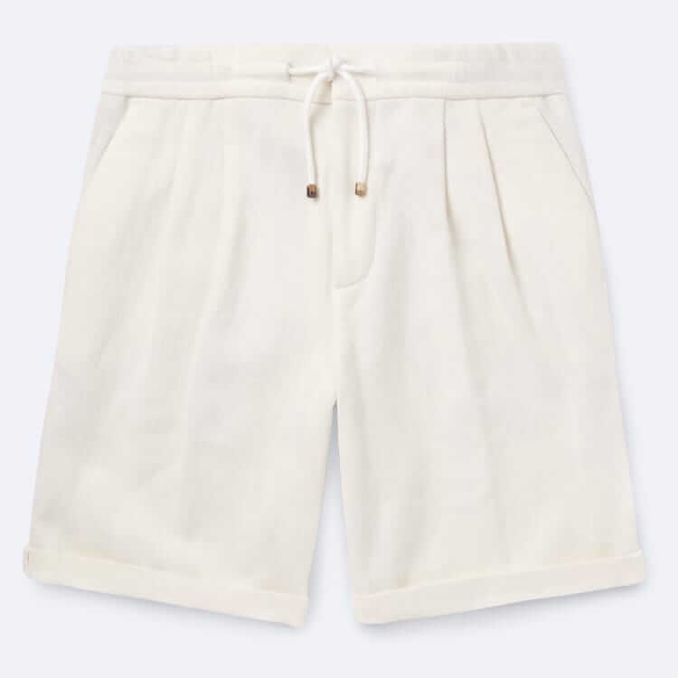 Brunello Cucinelli Pleated herringbone drawstring Bermuda short