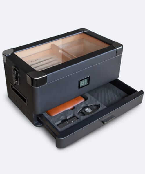 Case Elegance Military Glass Top Cigar Humidor