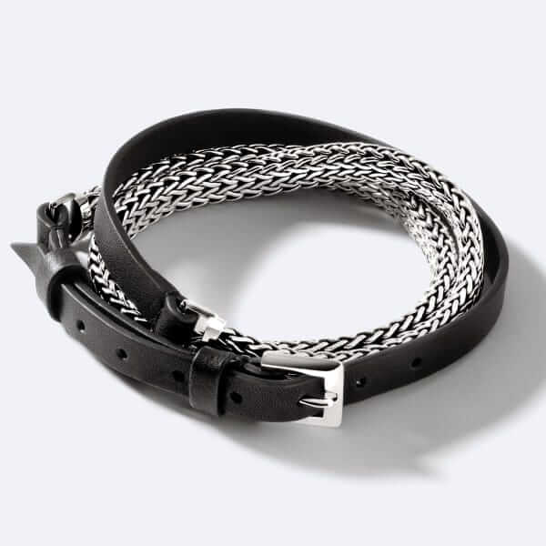 John Hardy Black Leather and Sterling Silver Icon Wrap