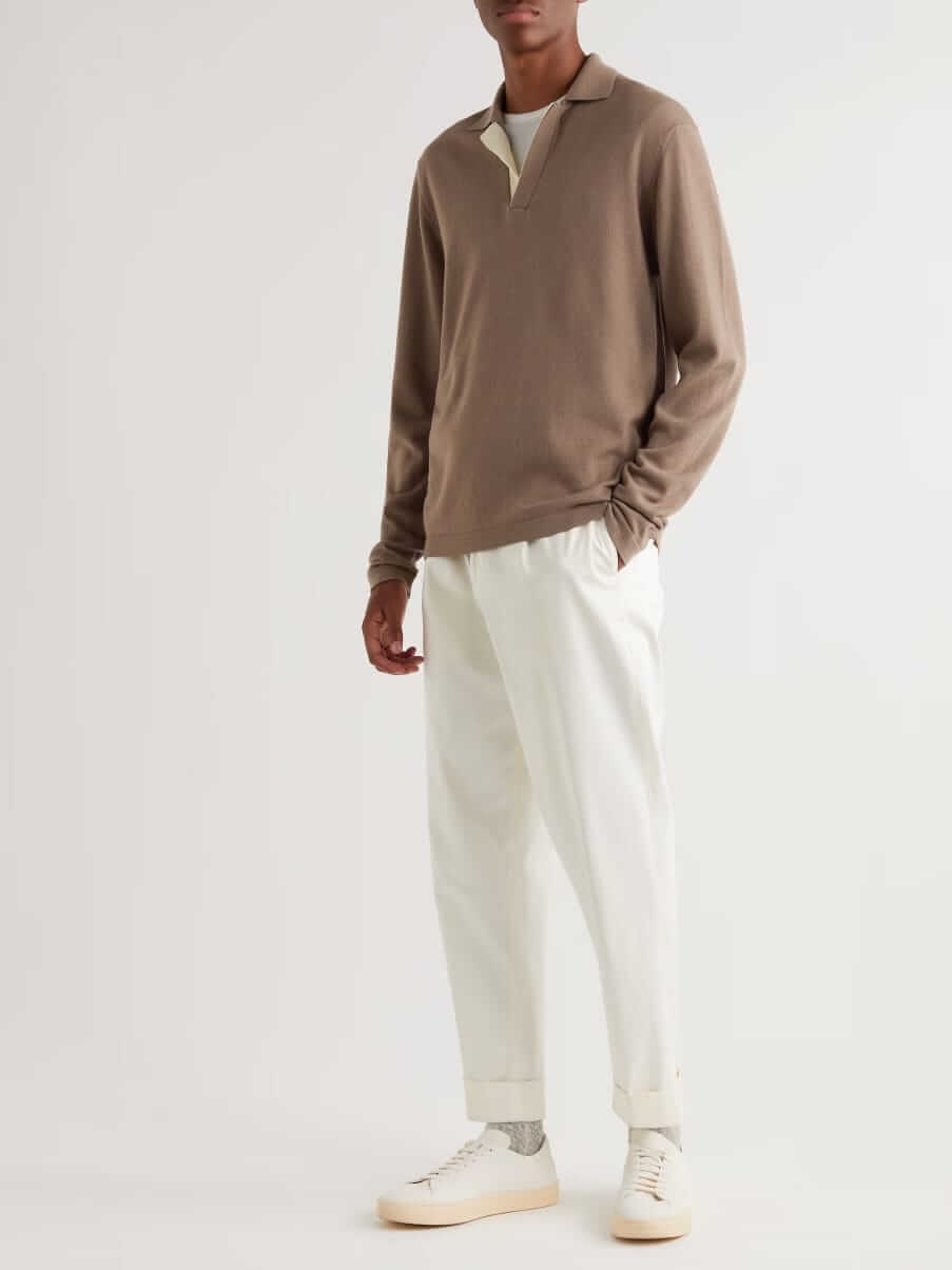 Mr P. Two-Tone Merino Wool Polo Shirt