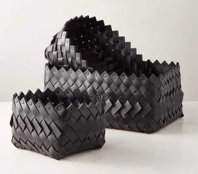 cb2 woven leather baskets