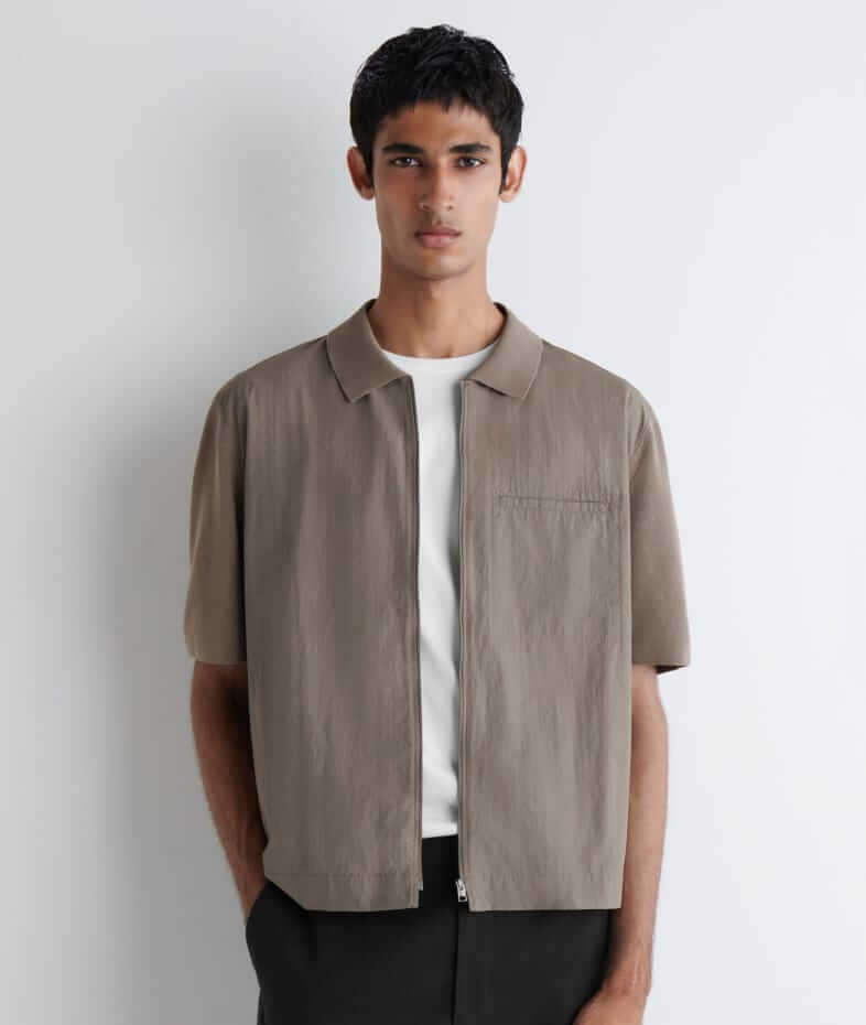 cos nylon-paneled knit shirt