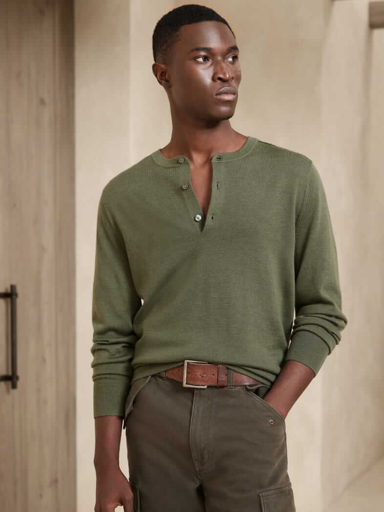 Banana Republic Mattia Merino Wool Henley Shirt