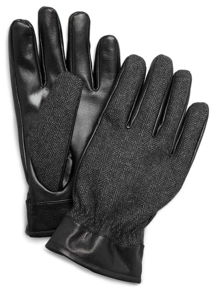 joseph abboud herringbone and faux leather gloves