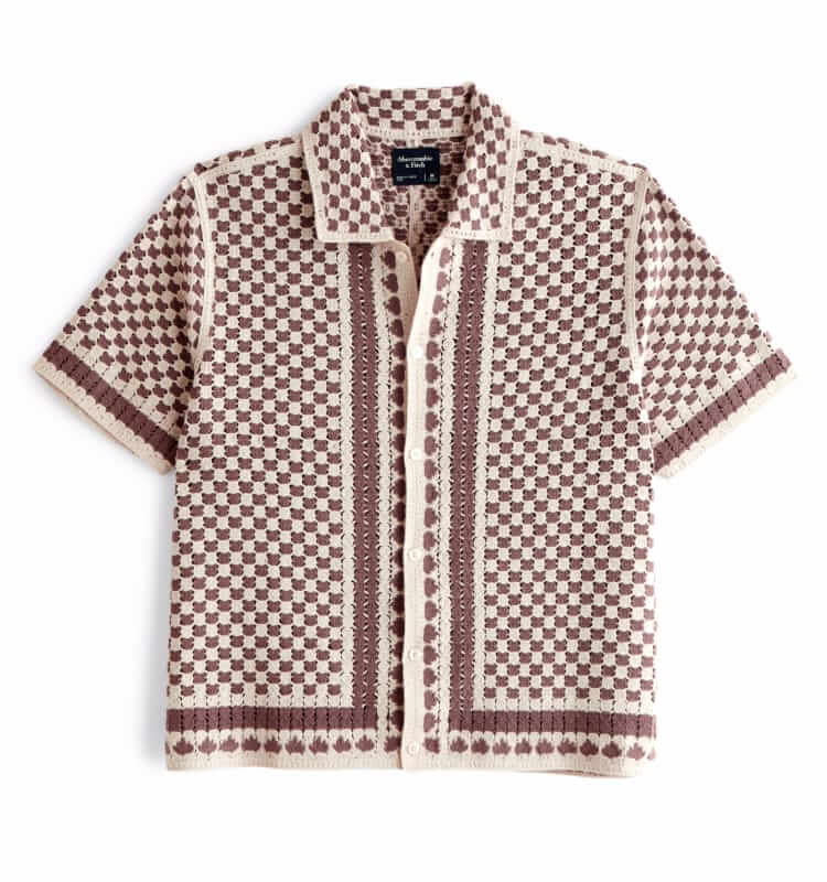 abercrombie & fitch crochet border-stripe shirt