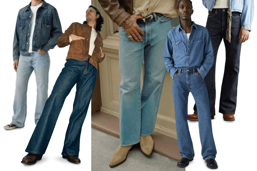 Examples how to wear flared jeans for men