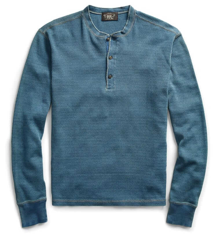 rrl indigo jacquard henley