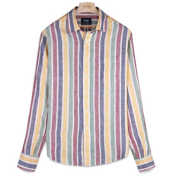 Gnao Mens Striped Fashion Linen Fleece Long Sleeve Buttons Shirts 