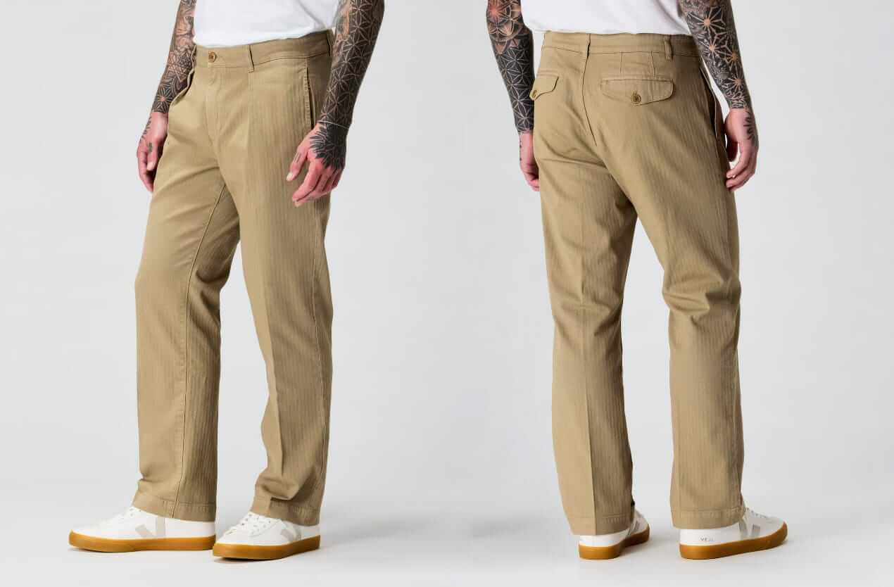 flint and tinder pleated herringbone chino