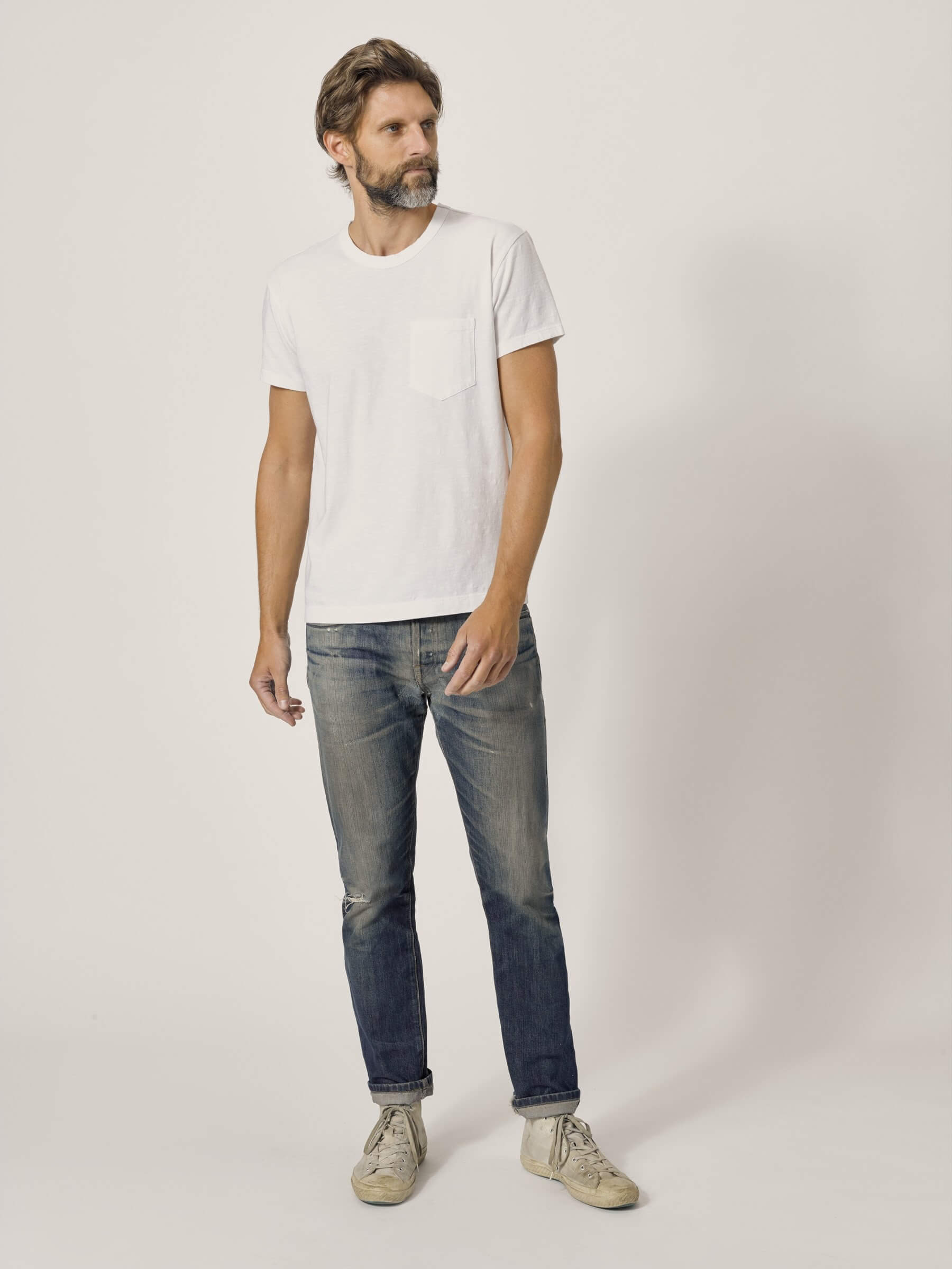 Men's classic jeans and white T-shirt