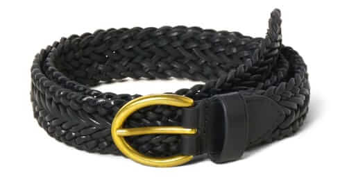 Black Braided Belt Black Leather Braided Belt Gold Buckle Black Leather Belt  Woven Mens Belt Black Belt Gold Buckle 