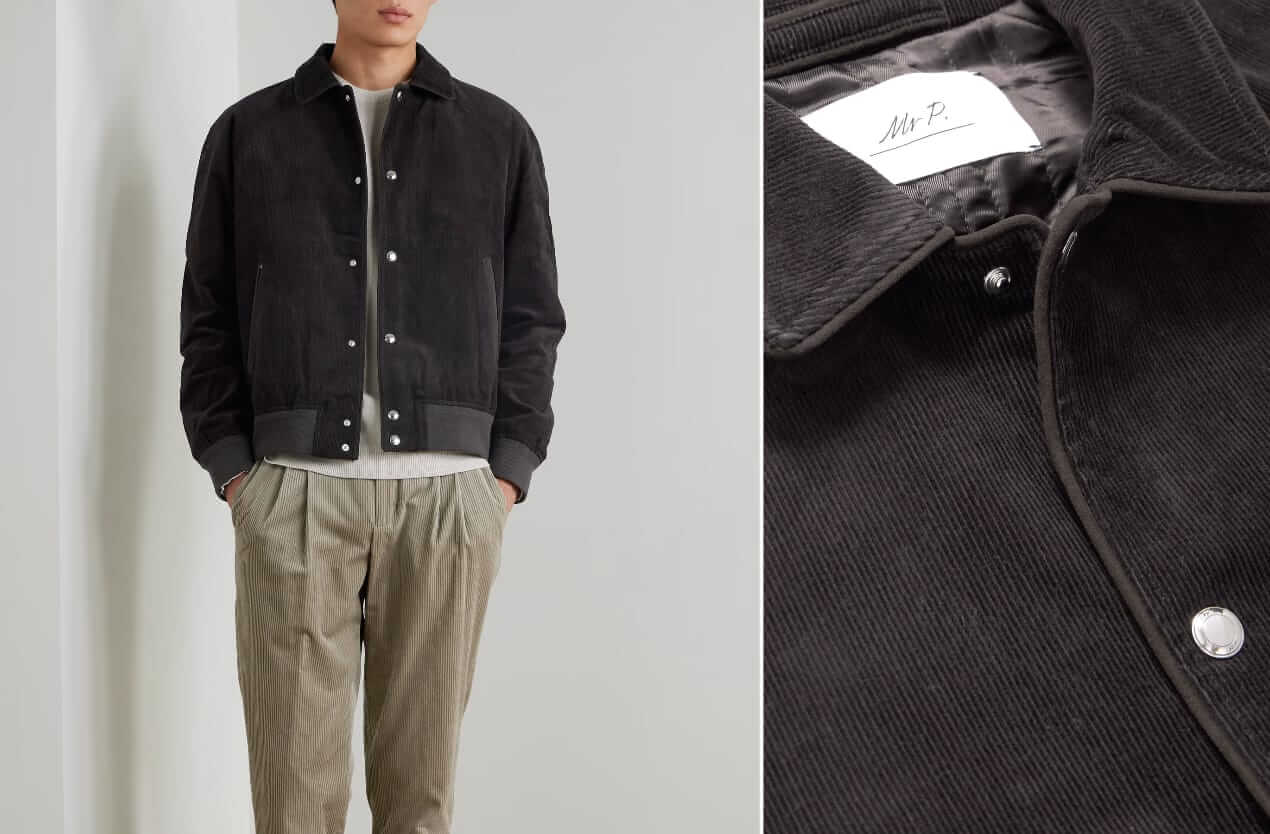 mr p suede-trimmed varsity jacket