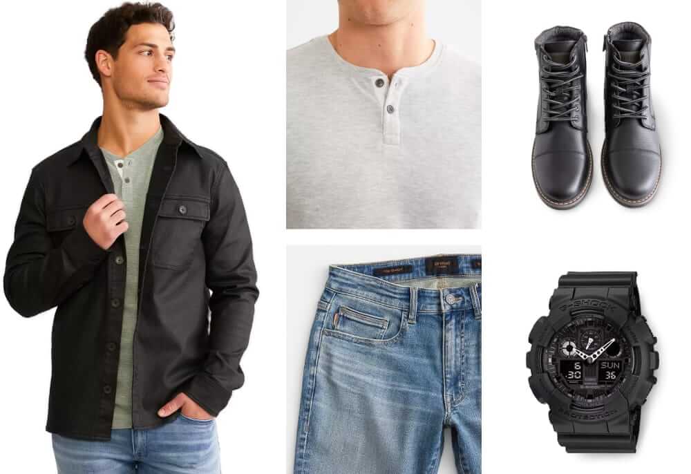 Outpost Makers denim shacket fall outfit