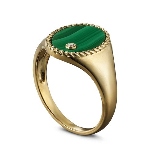 Yvonne Leon Chevaliere Oval Gold, Malachite and Diamond Signet Ring
