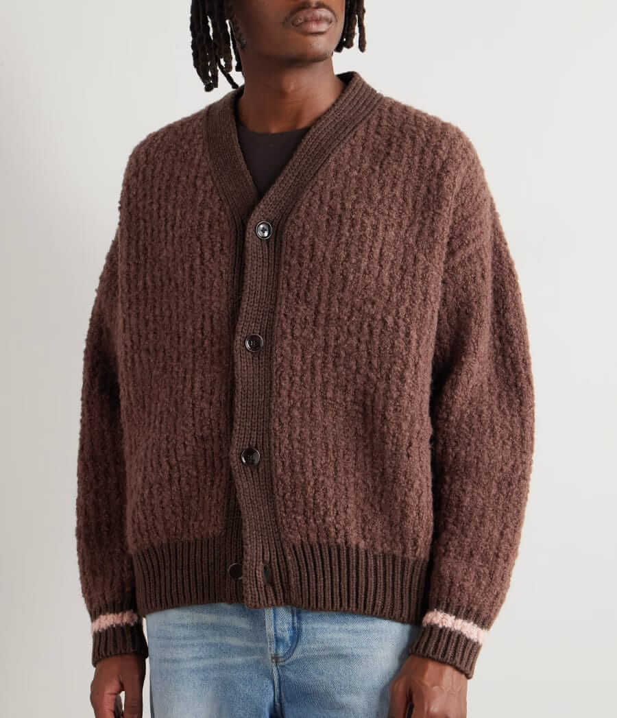 a kind of guise ribbed-knit wool-blend cardigan