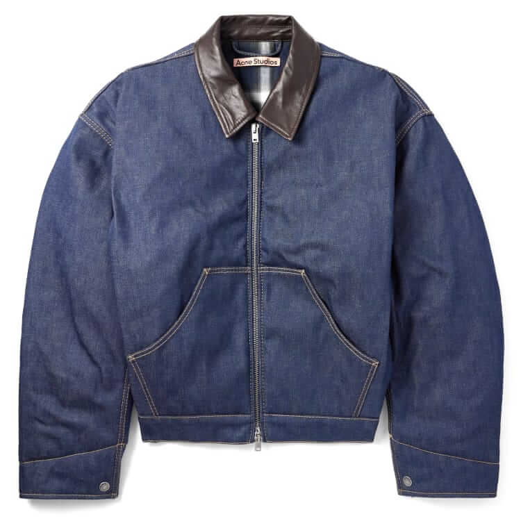 acne studios leather-trimmed denim jacket