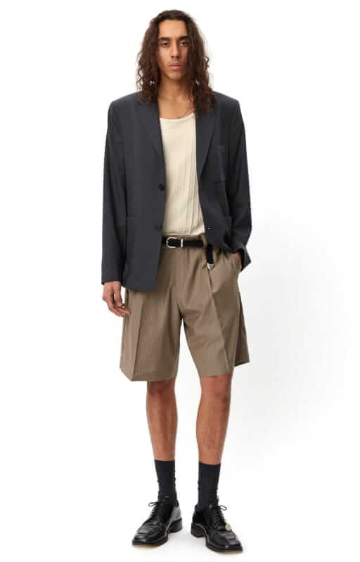 Mfpen Classic short in taupe grey stripe