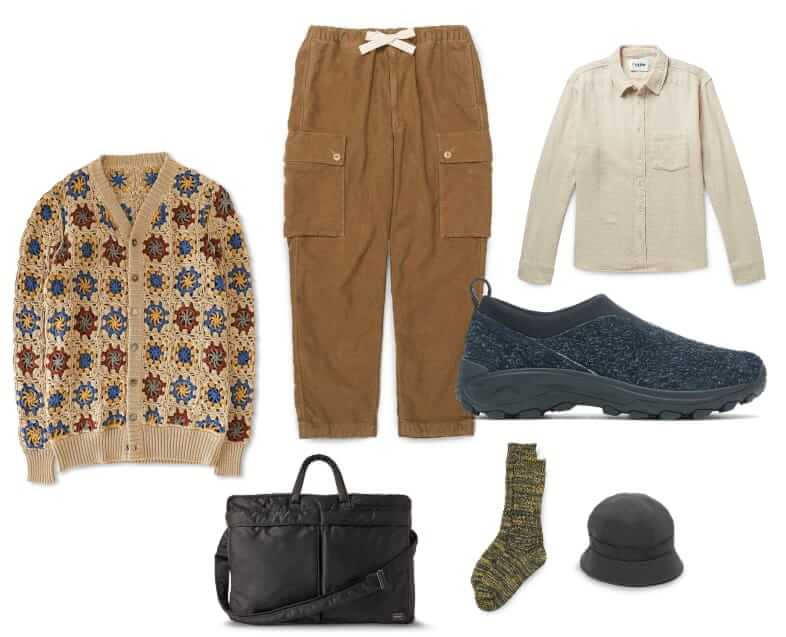 Men's bold cardigan concert outfit