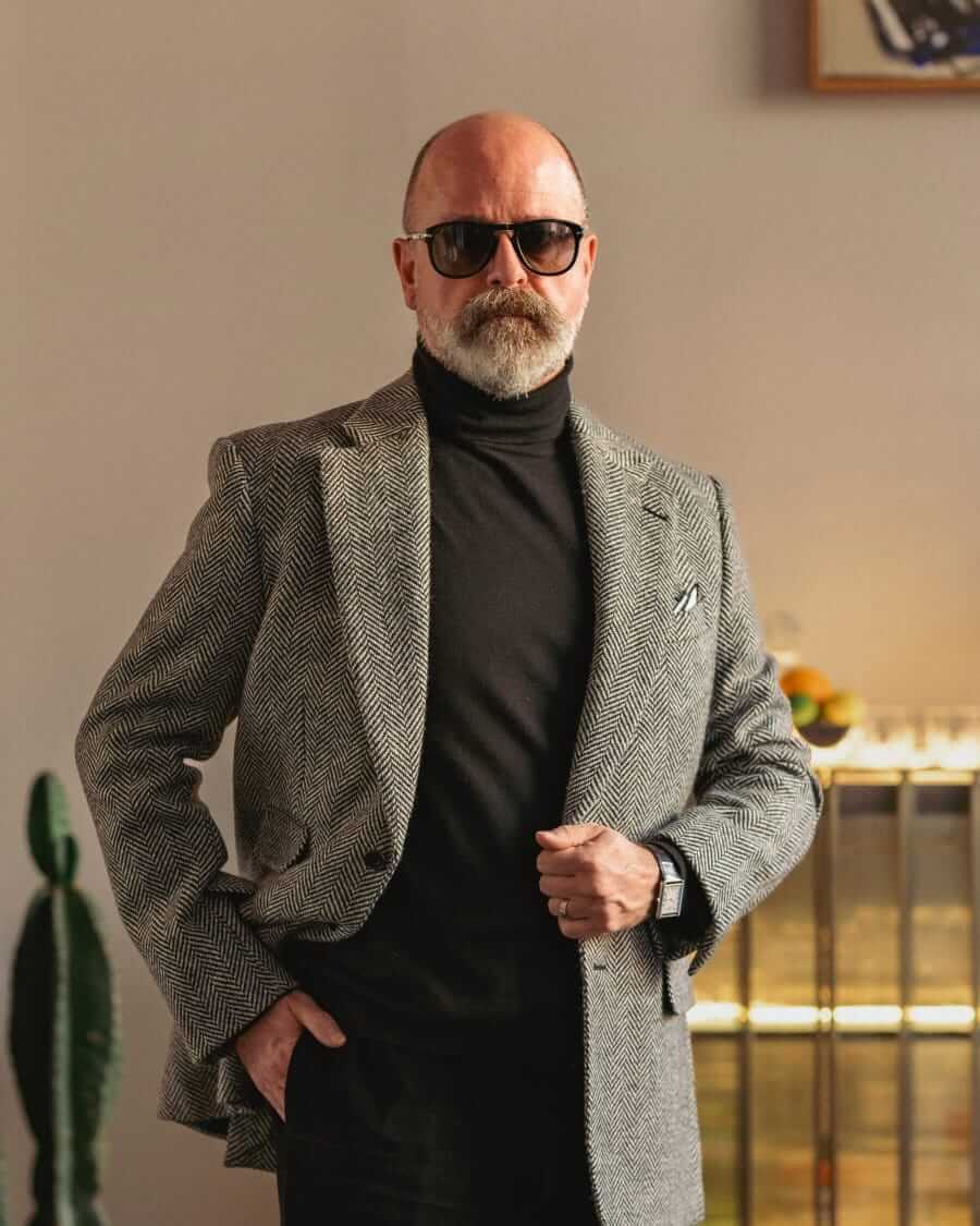 Cad & The Dandy bespoke tweed blazer on model