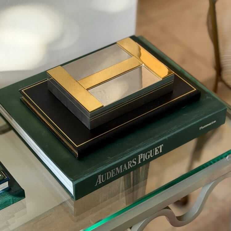 Hermes Silver plate and brass H cedar-lined box