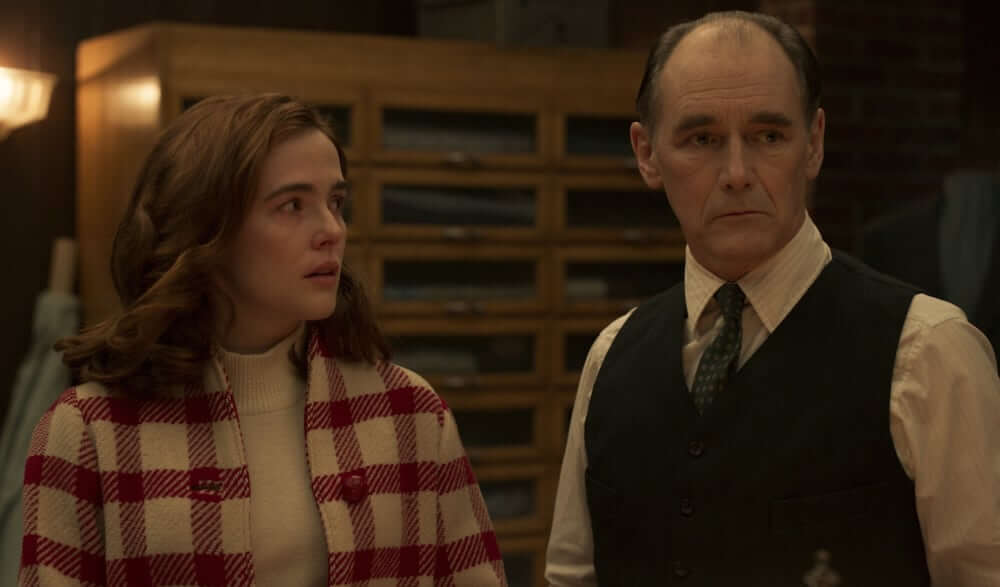 Mark Rylance and Zoey Deutch in The Outfit
