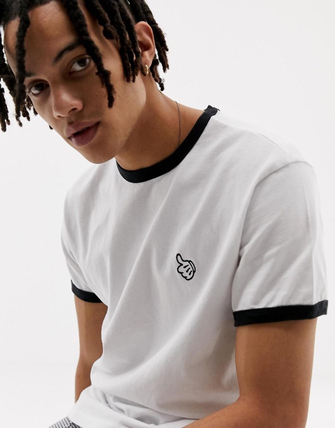 Bershka Embroidered T-Shirt with Piping