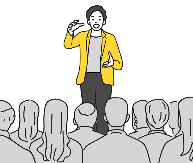 Man keep his word to a group illustration