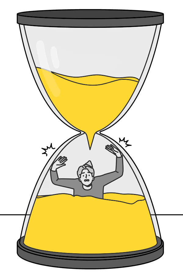 Man sinking in an hourglass illustration