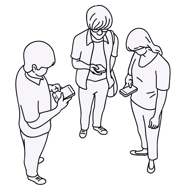 Strangers staring at phones illustration