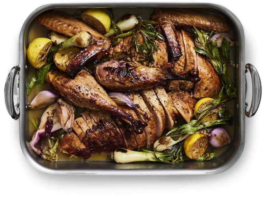 Roast meat in a pan