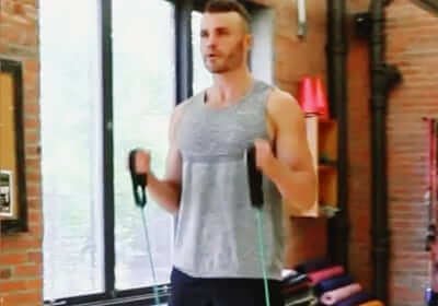 Hammer curl resistance band exercise