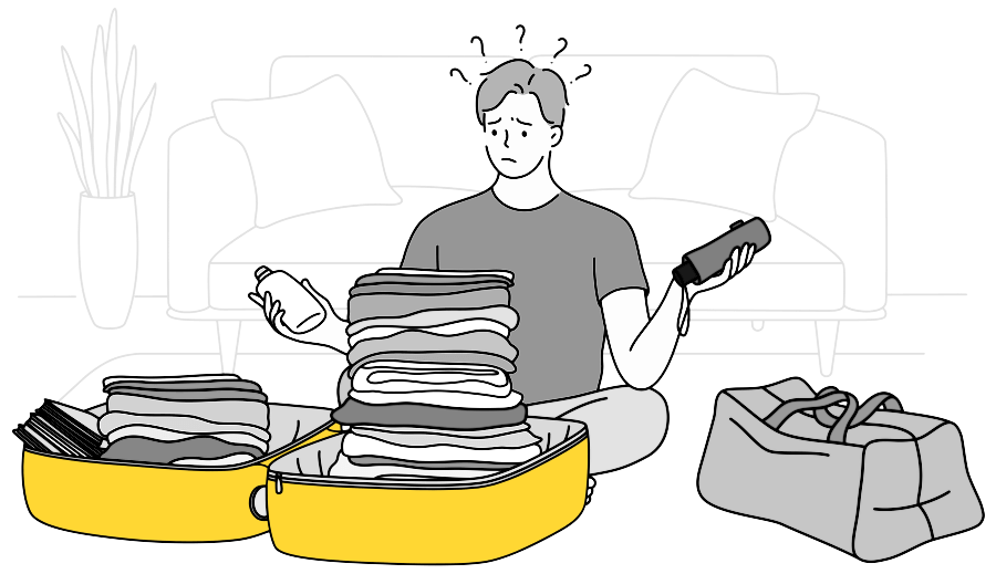 Man packing a suitcase illustration