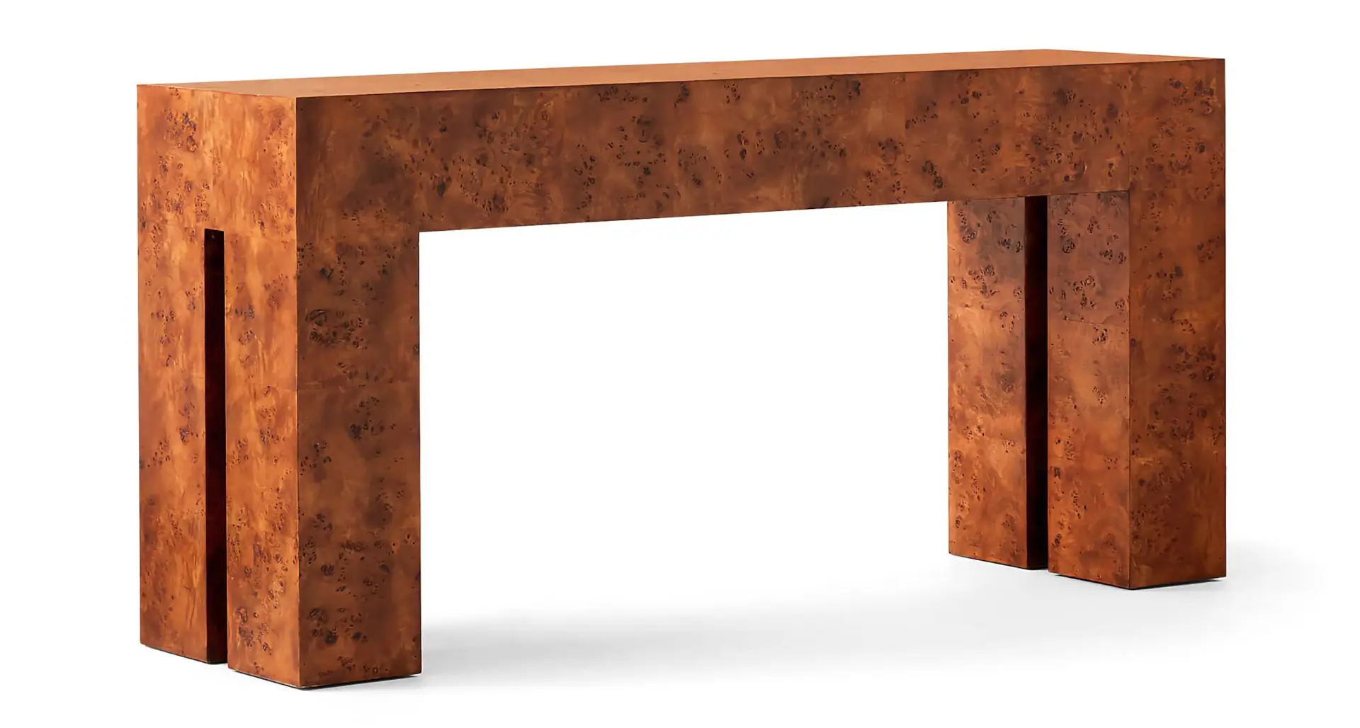 CB2 Burl wood console table