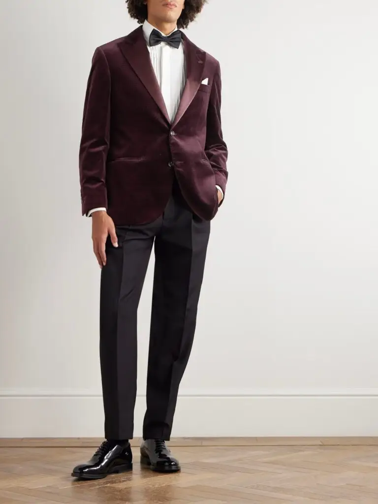 Brunello Cucinelli Satin-trimmed Prince of Wales velvet tuxedo